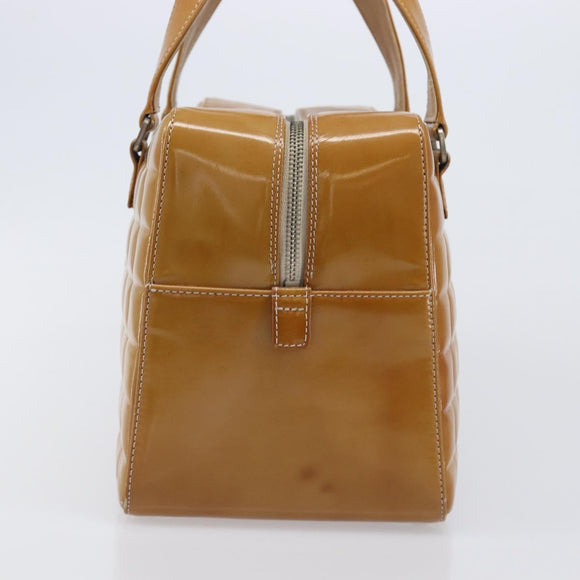 CHANEL Choco Bar Hand Bag Patent Yellow Silver CC Auth LN069