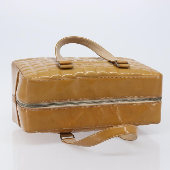 CHANEL Choco Bar Hand Bag Patent Yellow Silver CC Auth LN069