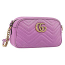 GUCCI GG Marmont Chain Shoulder Bag Leather Pink Gold Tone 447632 Auth LN071A-1