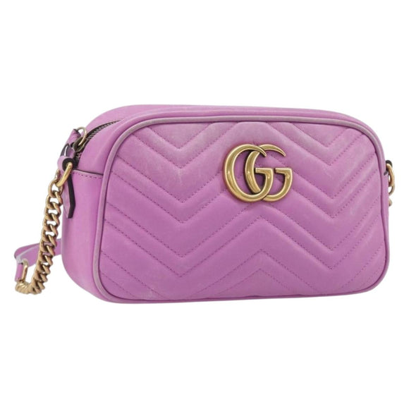 GUCCI GG Marmont Chain Shoulder Bag Leather Pink Gold Tone 447632 Auth LN071A
