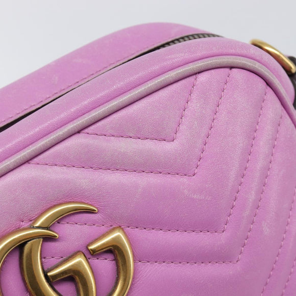 GUCCI GG Marmont Chain Shoulder Bag Leather Pink Gold Tone 447632 Auth LN071A