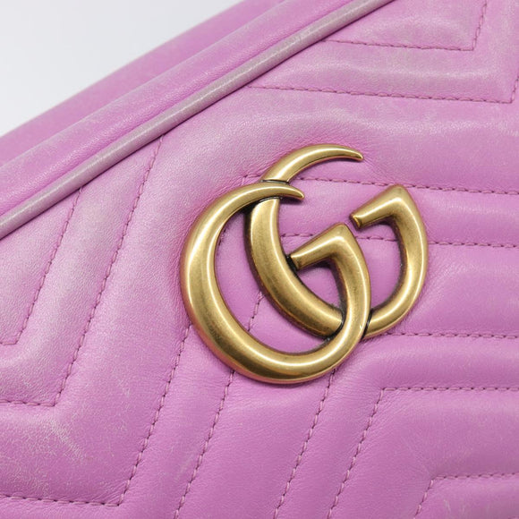GUCCI GG Marmont Chain Shoulder Bag Leather Pink Gold Tone 447632 Auth LN071A
