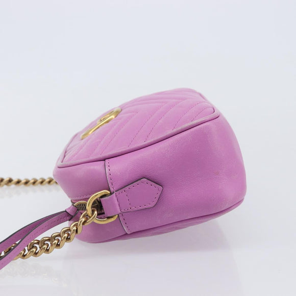 GUCCI GG Marmont Chain Shoulder Bag Leather Pink Gold Tone 447632 Auth LN071A