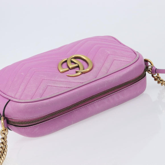 GUCCI GG Marmont Chain Shoulder Bag Leather Pink Gold Tone 447632 Auth LN071A