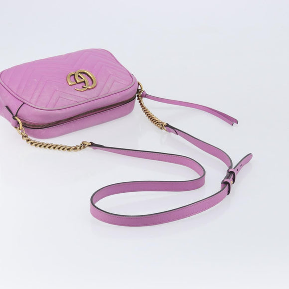 GUCCI GG Marmont Chain Shoulder Bag Leather Pink Gold Tone 447632 Auth LN071A