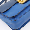 Miu Miu Madras Hand Bag Leather 2way Navy Gold Tone Auth LN072A-16