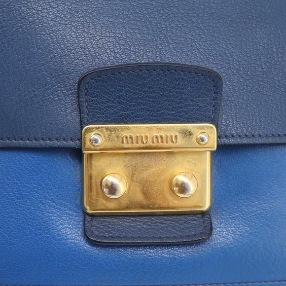 Miu Miu Madras Hand Bag Leather 2way Navy Gold Tone Auth LN072A