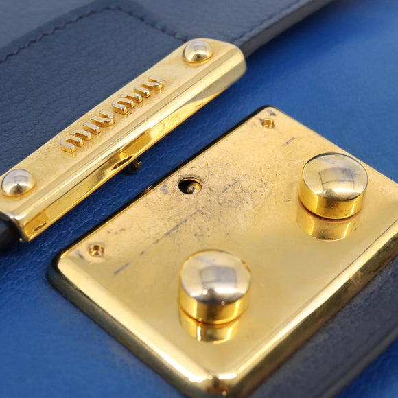 Miu Miu Madras Hand Bag Leather 2way Navy Gold Tone Auth LN072A