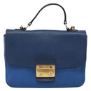 Miu Miu Madras Hand Bag Leather 2way Navy Gold Tone Auth LN072A-13