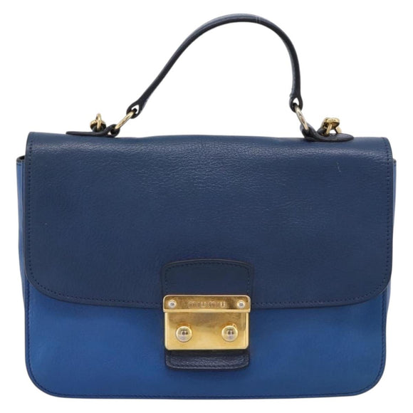 Miu Miu Madras Hand Bag Leather 2way Navy Gold Tone Auth LN072A