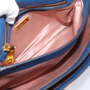 Miu Miu Madras Hand Bag Leather 2way Navy Gold Tone Auth LN072A-25