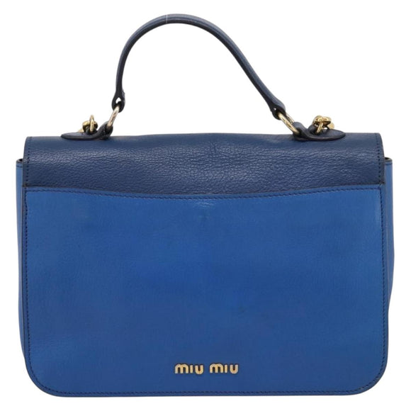 Miu Miu Madras Hand Bag Leather 2way Navy Gold Tone Auth LN072A