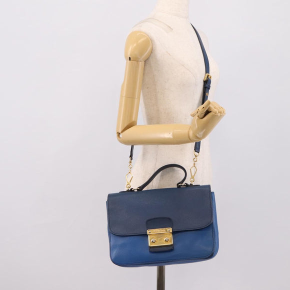 Miu Miu Madras Hand Bag Leather 2way Navy Gold Tone Auth LN072A