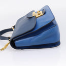 Miu Miu Madras Hand Bag Leather 2way Navy Gold Tone Auth LN072A-3