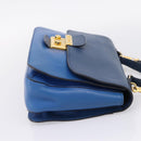 Miu Miu Madras Hand Bag Leather 2way Navy Gold Tone Auth LN072A-4