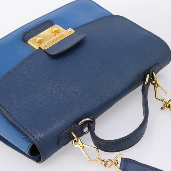 Miu Miu Madras Hand Bag Leather 2way Navy Gold Tone Auth LN072A
