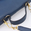 Miu Miu Madras Hand Bag Leather 2way Navy Gold Tone Auth LN072A-7