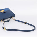 Miu Miu Madras Hand Bag Leather 2way Navy Gold Tone Auth LN072A-8
