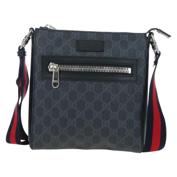 GUCCI GG Supreme Sherry Line Shoulder Bag PVC Black Silver 523599 Auth LN073V