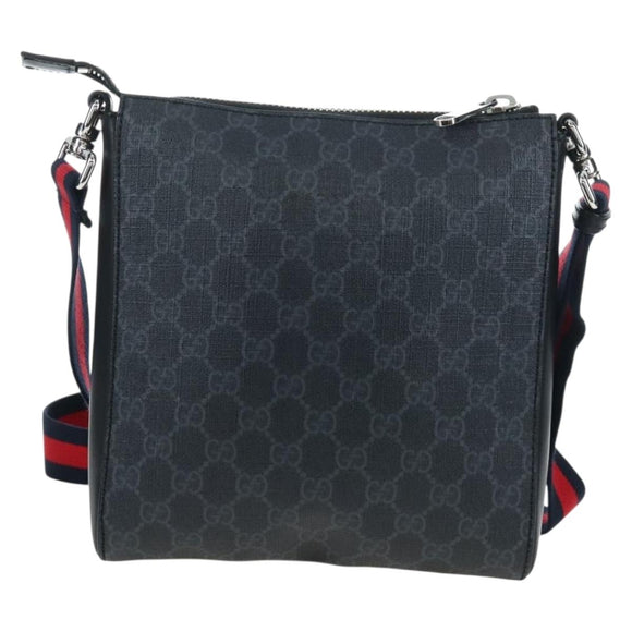 GUCCI GG Supreme Sherry Line Shoulder Bag PVC Black Silver 523599 Auth LN073V