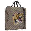 GUCCI GG Supreme Tote Bag PVC 2way Beige Gold Tone 450950 Auth LN076V-1