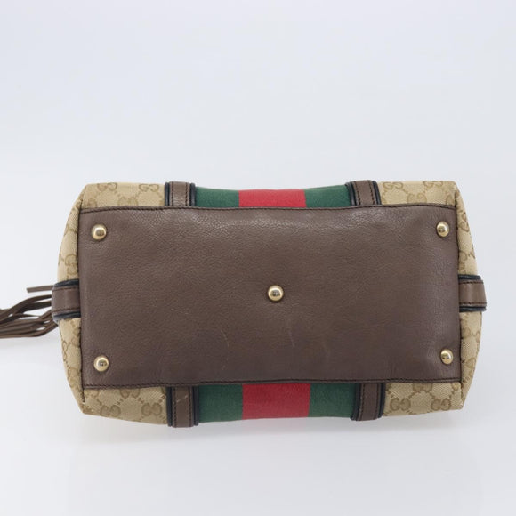 GUCCI GG Canvas Bamboo Hand Bag Beige Gold Tone 353114 Auth LN077A