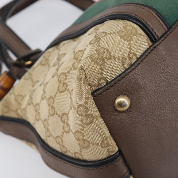 GUCCI GG Canvas Bamboo Hand Bag Beige Gold Tone 353114 Auth LN077A