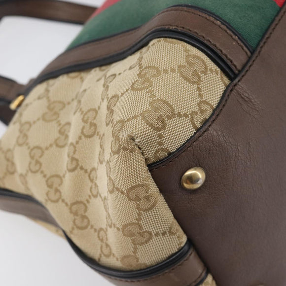 GUCCI GG Canvas Bamboo Hand Bag Beige Gold Tone 353114 Auth LN077A