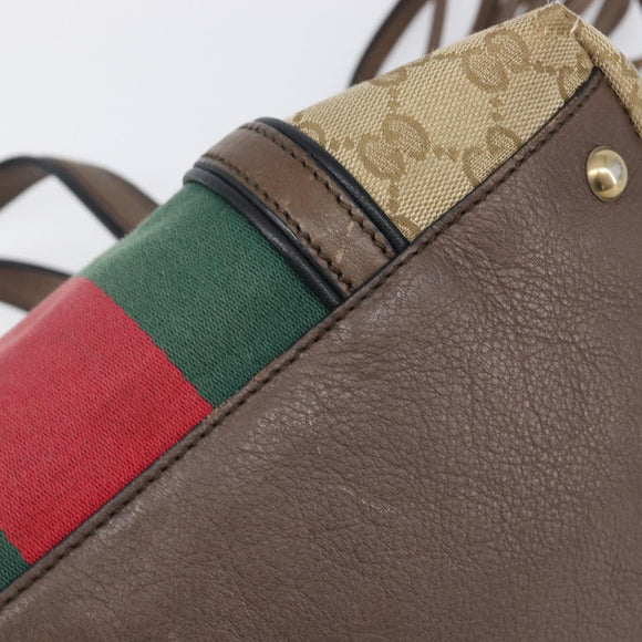 GUCCI GG Canvas Bamboo Hand Bag Beige Gold Tone 353114 Auth LN077A