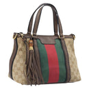 GUCCI GG Canvas Bamboo Hand Bag Beige Gold Tone 353114 Auth LN077A-1