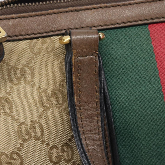 GUCCI GG Canvas Bamboo Hand Bag Beige Gold Tone 353114 Auth LN077A