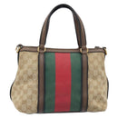 GUCCI GG Canvas Bamboo Hand Bag Beige Gold Tone 353114 Auth LN077A-2