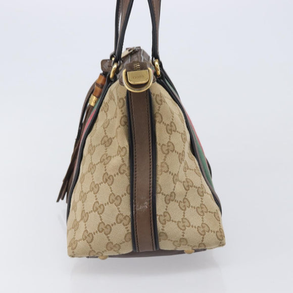 GUCCI GG Canvas Bamboo Hand Bag Beige Gold Tone 353114 Auth LN077A