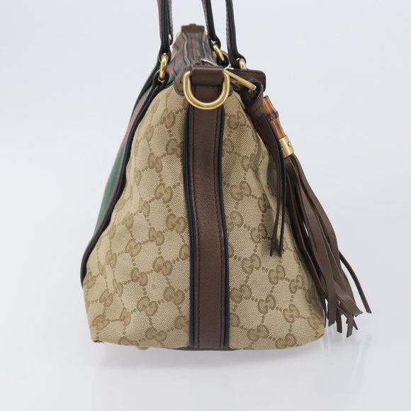 GUCCI GG Canvas Bamboo Hand Bag Beige Gold Tone 353114 Auth LN077A