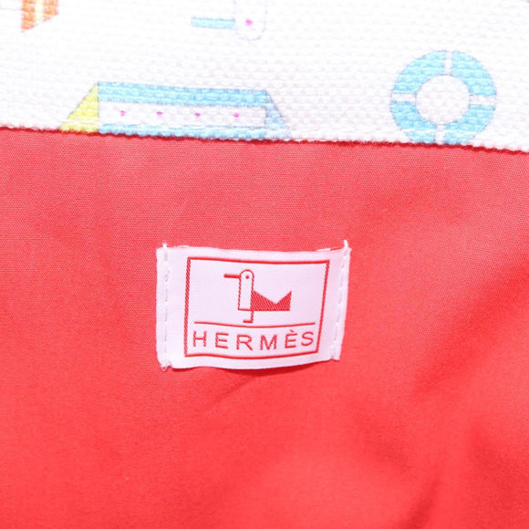 HERMES Petit Chartier Tote Bag Canvas Orange White Auth LN078V