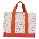 HERMES Petit Chartier Tote Bag Canvas Orange White Auth LN078V-2