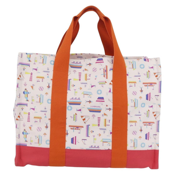 HERMES Petit Chartier Tote Bag Canvas Orange White Auth LN078V