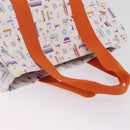 HERMES Petit Chartier Tote Bag Canvas Orange White Auth LN078V-6