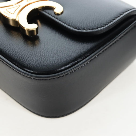 CELINE Triomphe Shoulder Pouch Leather Black Gold Auth LN079M