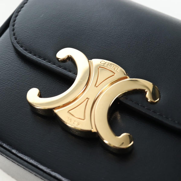 CELINE Triomphe Shoulder Pouch Leather Black Gold Auth LN079M