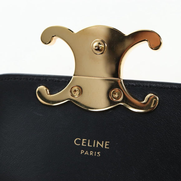 CELINE Triomphe Shoulder Pouch Leather Black Gold Auth LN079M