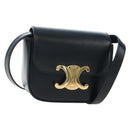 CELINE Triomphe Shoulder Pouch Leather Black Gold Auth LN079M-1