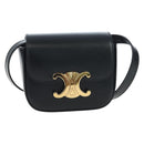 CELINE Triomphe Shoulder Pouch Leather Black Gold Auth LN079M-2