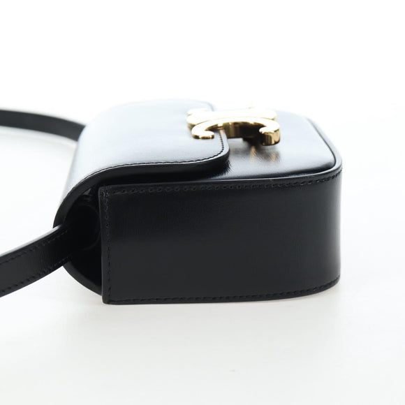 CELINE Triomphe Shoulder Pouch Leather Black Gold Auth LN079M