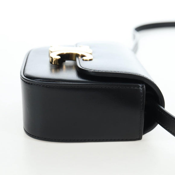 CELINE Triomphe Shoulder Pouch Leather Black Gold Auth LN079M