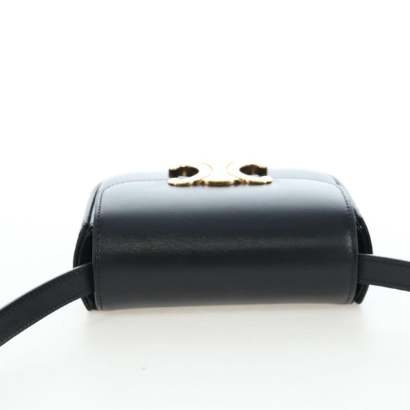 CELINE Triomphe Shoulder Pouch Leather Black Gold Auth LN079M