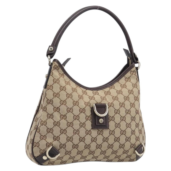 GUCCI GG Canvas Abbey Shoulder Bag Beige Gold Tone 130738 Auth LN081V