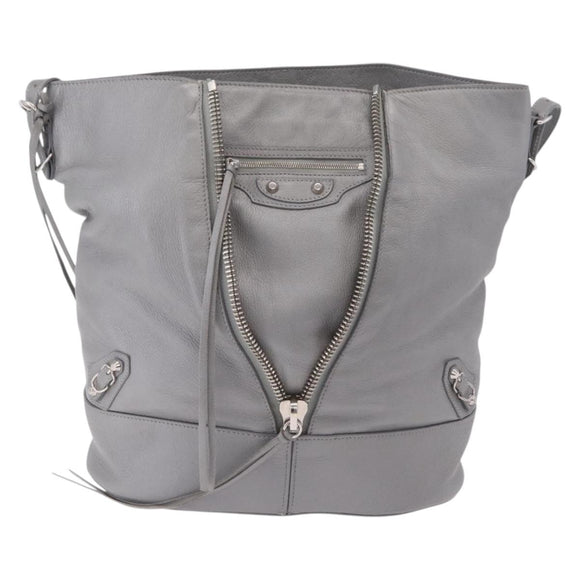 Balenciaga Paper Drop Bucket Shoulder Bag Leather Silver 357327 Auth LN082V