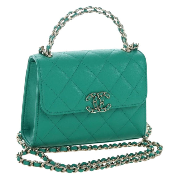 CHANEL Matelasse Chain Shoulder Bag Caviar Skin 2way Green Gold CC Auth LN084SAM