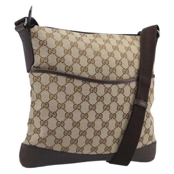 GUCCI GG Canvas Shoulder Bag Beige Silver 145857 Auth LN086V